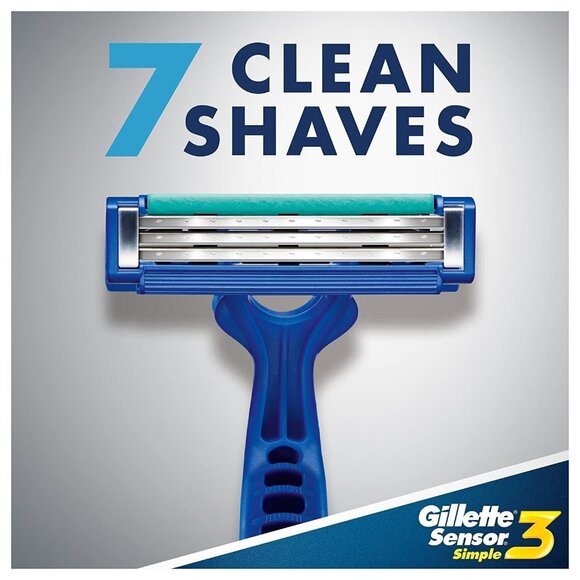Gillette Sensor 3 Simple Men’s Razors 4 Count – Easy Grip Triple Blade Shaver - Picture 3 of 3